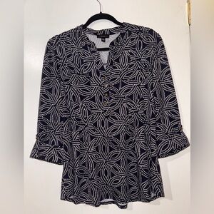 Cocomo Navy and White Geometric Blouse